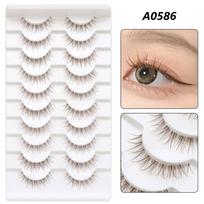 10 porų japoniškų Cosplay rudų dirbtinių blakstienų Natural Look Faux Mink Blakstienos moterims A03