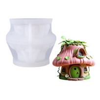 Mushroom House Flower Container Silicone Mold Suitable for Creating Resin Art Concrete Ornaments and Artistic Items 1 white