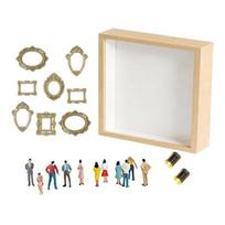 DIY Mini Museum Box with Small Golden Frames Figurines Lamps Photo Frame Shadow Box Family Memory Display Case Home Decoration juoda