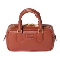 MIU MIU Arcadie serijos metalinis išgraviruotas logotipas odinė vieno peties rankinė moteriška rūdžių spalvos One Size-Basic Set (Bag+Dust Bag) ruda