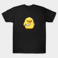 Vyriški juodi marškinėliai su spaudiniu – Mielas ančiukas su peiliu – Juokingas piktas ančiuko memė – Spaudas ant nekerpamo perkėlimo popieriaus – Medvilniniai marškinėliai M juoda