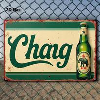 Vintažinis Chang alaus metalinis ženklas Retro Tailando alaus plakato stiliaus sienų dekoras su žaliais smėlio spalvos elementais Sunkaus metalo strypo meno kūrinys skirtas 20x30cm（7.8x11.8inch）