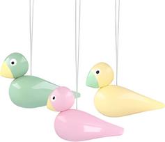 Kay Bojesen Medinės dekoracijos Easter Birds, geltonai-žaliai-rožinės, 3 vnt.