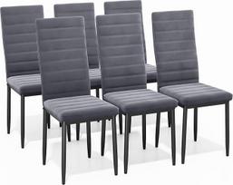 "Bealife" 6 valgomojo kėdžių rinkinys, virtuvės ir valgomojo kėdės, minkštos aksominės kėdės su aukšta nugara, modernios (tamsiai pilkas aksomas, 6 vnt.)