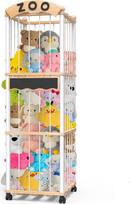 "Cuddly Toy Storage" medinė pliušinių žaislų saugykla, taupanti erdvę, didelės talpos žaislų saugykla su 360° stabdžiu, su ratukais, 132 x 42 x 42 cm, skirta žaidimų kambariui, miegamajam, vaikų kambariui