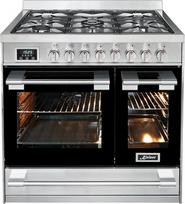 "Kaiser Premium" viryklė HGE 93201 R Dujinė viryklė 90 cm nerūdijančio plieno dviguba elektrinė orkaitė 115 L 5 dujiniai degikliai su 3,7 kW WOK gamtinių dujų / propano dujinė viryklė 8 funkcijos savaime išsivalanti Anti-Touch