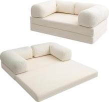 "MeMoreCool" "4-in-1" sofa-lova be kaulų, sulankstoma sofa-lova su porankiais, sulankstomu čiužiniu ir miegamuoju krėslu, patogi sofa-lova svetainei ir miegamajam kaip poilsio arba svečių lova, smėlio spalvos