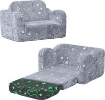 "MeMoreCool" vaikiška sofa "2-in-1", vaikiška kėdutė su miego funkcija, mini sofa, skirta minkštam vaikų kambariui, išgalvota žaidimų sofa mergaitėms ir berniukams, pilka dinozaurų spalva