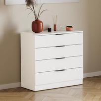 "Vida Designs Trega" komoda su 4 stalčiais, balta, kompaktiška, taupanti vietą miegamajame - 74 H x 66 W x 36 D cm - apsauga nuo lenkimo, modernios juodos rankenos, bėgeliai - idealiai tinka