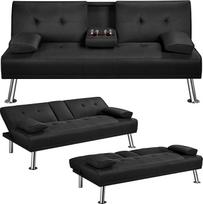 "Yaheetech" sulankstoma sofa-lova Sofa-lova su miego funkcija Sofa-lova su dideliu 167 cm ilgio × 94 cm pločio gulimuoju paviršiumi, skirta svetainei / miegamajam / namų kinui / svečių kambariui, juoda