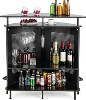 COSTWAY virtuvės baro stalas, virtuvės stalas su daiktadėže ir atrama kojoms, stalviršis su metaliniu rėmu ir reguliuojamomis kojelėmis, 110,5 x 48 x 112,5 cm, juodas