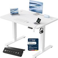JUMMICO reguliuojamo aukščio stalas su USB įkrovimo prievadu, 100 x 60 cm, elektrinis stalas, stovima vieta, stalas, reguliuojamas kompiuterio stalas, baltas