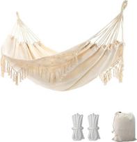 Lauko "Boho" hamakas 2 žmonėms, keliamoji galia iki 204 kg, nešiojamas su krepšiu, skirtas terasai, sodui, kiemui, patalpoms - smėlio spalvos