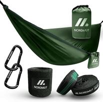 NORDMUT® Ultralight Outdoor Hammock [su tvirtinimo rinkiniu] Camping Hammock Including Tree Protection Set for Camping, Outdoor and Garden - Max. 300 kg apkrova