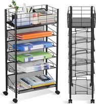 Riedantis dokumentų krepšelis su ratukais, 6 pakopų riedantis metalinis dokumentų krepšelis kitam stalui Mobilus knygų krepšelis su ratukais biurui, namų mokyklai, bibliotekai, mokytojo kambariui, juodas