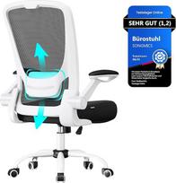 SONGMICS OBN37WT Ergonominė biuro kėdė iš drobės, paminkštinta juosmens atrama, supamasis mechanizmas, 53 cm pločio sėdynė, atlenkiami porankiai, juodai balta