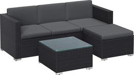 SONGMICS sodo baldų komplektas, balkono baldai iš PE poliratano, terasos baldai, kampinė sofa, lauko, rankomis pintas rotango poilsio baldų komplektas su pagalvėlėmis ir stikliniu stalu, juodai pilkas GGF005B04