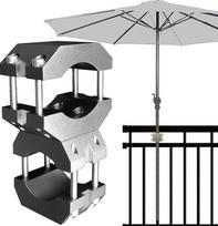 Stabilus skėčių laikiklis - skėčių stovas balkonams ir apvaliems, kvadratiniams turėklams - saugus skėčių tvirtinimas be gręžimo