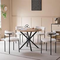 Valgomojo komplektas stalas ir kėdės, 100 cm apvalus valgomojo stalas su 4 valgomojo kėdėmis, stalas ir 4 kėdės virtuvei, svetainei, balkonui, restoranui, biurui (šviesaus medžio spalva + balta)