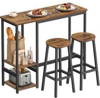 VASAGLE baro stalas su 2 baro kėdėmis valgomojo komplektas Valgomojo komplektas su lentyna gyvenamajame kambaryje Virtuvė Metalinis rėmas Lengvas surinkimas Vintage Brown/Black LBT220KD01
