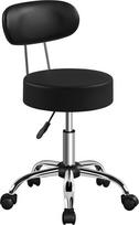 Yaheetech Rolling Stool, darbo taburetė su atlošu, reguliuojamo aukščio 75,5-85 cm, pasukama taburetė su ratukais, nuimamas atlošas, 10 cm storio paminkštinimas, juoda