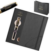 Parker Sonnet Black Lacquer GT (M) plunksnakotis dovanų rinkinys su graviravimu / užrašų knygutė ir krepšelis