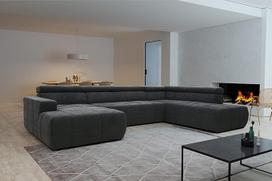 "Domo" kolekcijos "Brandon" sofa, svetainės peizažas su U formos atlošo funkcija, minkštas kampinis komplektas, pilka, 175 x 359 x 228 cm