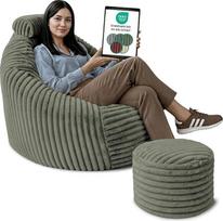 "DreamRoots" suaugusiųjų kėdė "Bean Bag Chair" 92 x 70 x 100 cm su taburete, atlošu galvai ir laikymo krepšiu - "Bean Bag Chair" - skaitymo kėdė, patogi, itin minkšta ir pūkuota 420 g/m² virvė - žalia