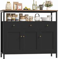 "FirFurd Sideboard" virtuvės spintelė su 3 stalčiais, 3 durelėmis, virtuvės komoda, bufetinė spintelė virtuvei, svetainei, valgomajam, reguliuojama lentyna, 108 x 38 x 98,5 cm, juoda