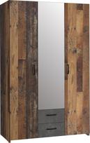 "Forte ECONOBOX" drabužių spinta "120 Rustic", 3 durys, 2 stalčiai, veidrodis, lentynos, medžio kompozitas, sena mediena, derliaus medžio dekoras, betono išvaizda, pilka, 119,4 cm pločio x 190,5 cm aukščio x 54,4 cm gylio