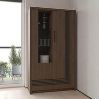 "Forte EUFEMIUS Showcase 90 95", moderni vitrina su frezuotomis 2 durimis, kompozitinė mediena, tamsiai ruda | juodo ąžuolo medienos dekoras, 91,5 cm pločio x 159,9 cm aukščio x 41,6 cm gylio