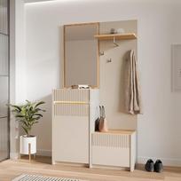 "Forte" ąžuolo spinta SQUERE 100 110, elegantiška drabužių pakaba su veidrodžiu, drabužių laikikliu ir saugykla, medžio kompozitas, Mauvella ąžuolo medžio dekoras/smėlis, 108,4 cm pločio x 195,9 cm aukščio x 41,7 cm gylio