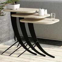 "Hanah Home" elegantiškas lizdinių staliukų rinkinys (3 dalys), Travertino marmuro apdaila, 100 % melamino danga, 18 mm storio, puikiai tinka šiuolaikiniams gyvenamiesiems kambariams ir biurams