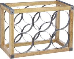 "KitchenCraft" pramoninės virtuvės vintažinio stiliaus 6 butelių metalinė / medinė vyno lentyna, 24,5 x 17,5 x 34 cm (9,5 x 7 x 13,5")
