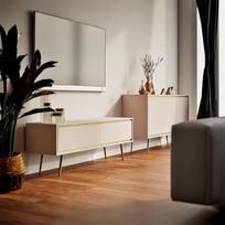 "Lomadox" kašmyro spalvos svetainės komplektas su aukso spalvos akcentais "Lowboard Sideboard Push-to-Open