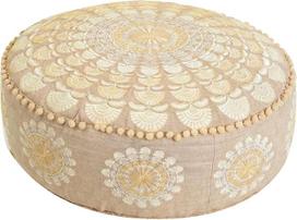 "Mandala Life ART" grindų pagalvėlė Apvali XXL su ponponu Smėlio spalvos didelis "Pouf Stool" Boho sėdynės pagalvėlė Prabangus su menine kambario apdaila Pliušinis 100 % medvilnės neužpildytas 60 x 20 cm