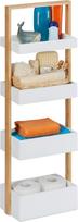"Relaxdays" 10031461 Vonios kambario lentyna, 4 lentynos, bambukas ir MDF, vonios kambario daiktadėžė, siaura lentyna, HBD 88 x 30 x 18 cm, balta/natūrali