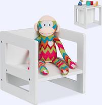 "Relaxdays" vaikiška taburetė "2-in-1" apverčiama taburetė 2 sėdynių aukščiai su porankiais V x Š x G 30 x 30 x 30 cm Vaikiškas stalas MDF baltas