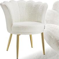 "tectake® Cuddly Chair", modernus krėslas, kriauklė, svetainės kėdės, valgomojo kėdė, virtuvės kėdė, kokteilinė kėdė, miegamojo, svetainės, valgomojo kėdės - dirbtinis kailis, kreminė/auksinė spalva