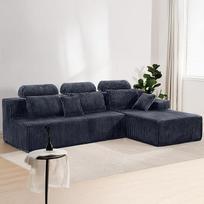 276 cm sofa su aukšta nugara, L formos sofa-lova iš velvetinio audinio, 3 sėdimos vietos su otomanu kairėje arba dešinėje, poilsio sofa gyvenamajame kambaryje, laisvai pastatoma, neremontuojama (tamsiai pilka)