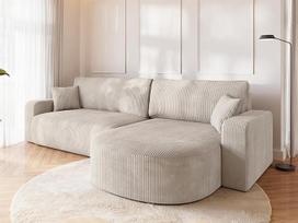 BROMARKT Kampinė sofa su miego funkcija ir lovos dėže, velvetinio audinio sofa, trijų vietų sofa-lova, kampinė sofa, poilsio sofa svetainei, gyvenamasis kambarys, L forma, "Bisk", 275 x 170 x 85 cm, kreminė