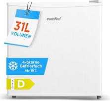 COMFEE RCU40WH3EU(E) 31L mini šaldiklis su inverteriniu kompresoriumi, D energijos vartojimo efektyvumas, 4 žvaigždučių šaldymo galia, tylus 39 dB, kompaktiškas stalinis šaldiklis biurui, virtuvei, kolegijos bendrabučiui, baltas
