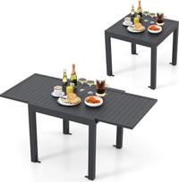 COSTWAY išplečiamas aliuminio sodo stalas, 80/160 x 80 cm, valgomojo stalas, atsparus oro sąlygoms, stačiakampio formos terasos stalas su lentynomis 4-6 žmonėms, išplečiamas stalas sode, terasoje