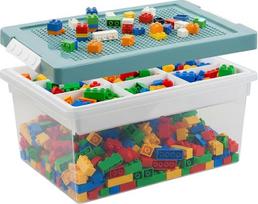 Dėžutės su dangčiu "Lego" laikymui, statybinių kaladėlių dėžutės, laikymo žaislų dėžutė su statybinių kaladėlių dangčiu ir nuimamu dėklu, skaidri, skirta kaladėlėms