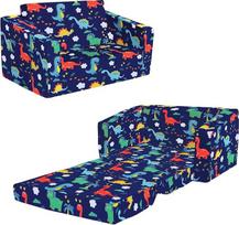 Dinozaurų sulankstoma vaikiška sofa su atlošu 2 in 1, stabili vaikiška kėdė su medžiaginiu krepšiu, minkšta, lengva, atverčiama vaikiška kėdė miegamajam, svetainei, žaidimų kambariui