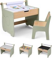 FANTASK 4 in 1 medinis vaikiškas stalas su kėde, apverčiamas ir nuimamas stalviršis, piešimo stalas su laikymo vieta ir popieriaus ritinio laikikliu, skirtas vaikams nuo 3 metų