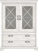 FORTE Kašmyro vitrina su 2 stiklinėmis durelėmis ir 2 stalčiais, medžio kompozitas, pušies baltos spalvos dekoras, 48,2 x 123 x 210,3 cm