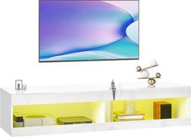 HOMCOM TV spintelė, pakabinama televizoriaus lentyna su 16 spalvų RGB LED apšvietimu, televizoriaus stovas su atvira laikymo erdve, skirtas 55-60 colių televizoriui, skirtas svetainei, miegamajam, 140 x 40 x 30 cm, blizgus baltas