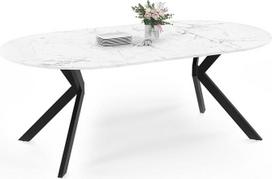 IDMarket - "Alix" išplečiamas apvalus valgomojo stalas 4-10 žmonių "Spider" pagrindas Juodas marmuro efekto stalviršis Baltas aliaska 110-200 cm