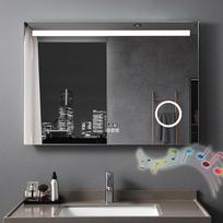 LED vonios veidrodis su apšvietimu, 80 x 60 cm, didelis vonios veidrodis su lizdu + laikrodis ir "Bluetooth Touch", reguliuojamas, šilta balta / šalta balta šviesa, apsaugantis nuo rūko sieninis veidrodis